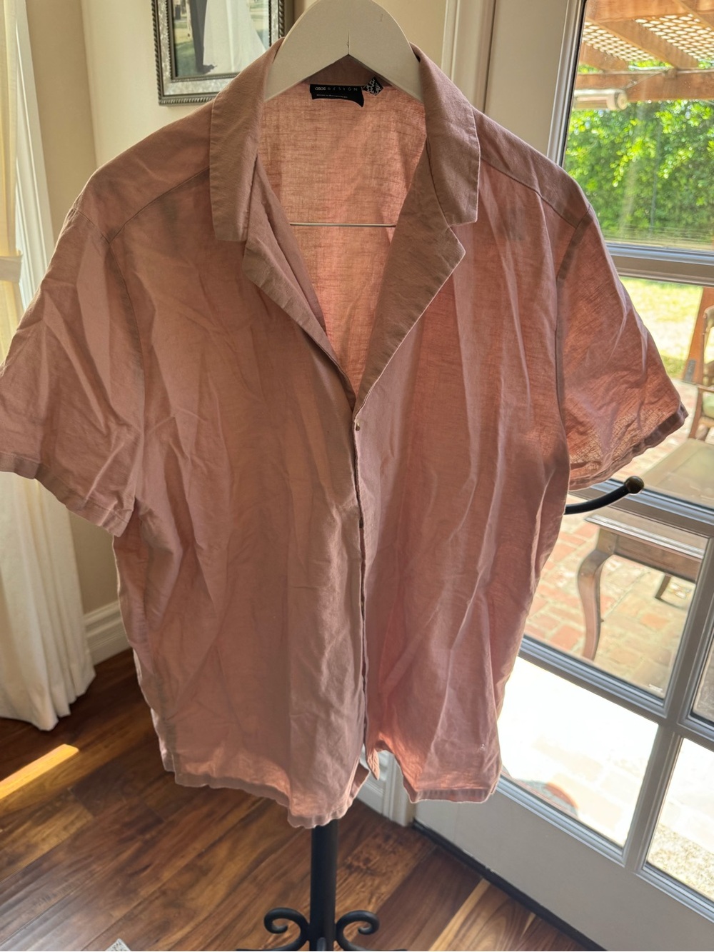 ASOS Men Design Button-Front Short Sleeve Shirt Dusty Rose Size Medium